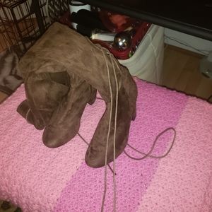 Brown Suede tie up knee high boots